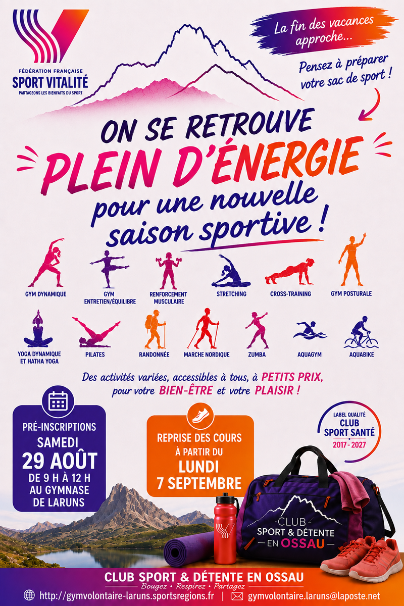 La fin des vacances approche, pensez à préparer votre sac de sport